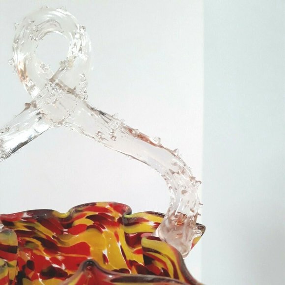 1920s Czech Art Glass Basket FRANZ WELZ Twisted Thorn Loop Red Yellow Black BOHO - Picture 4 of 12